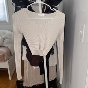Trendy Boutique Cream Ribbed Crop Top